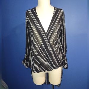 4/$20 EUC Dynamite Sheer Wrap Front Short/Long Blouse Sz XS